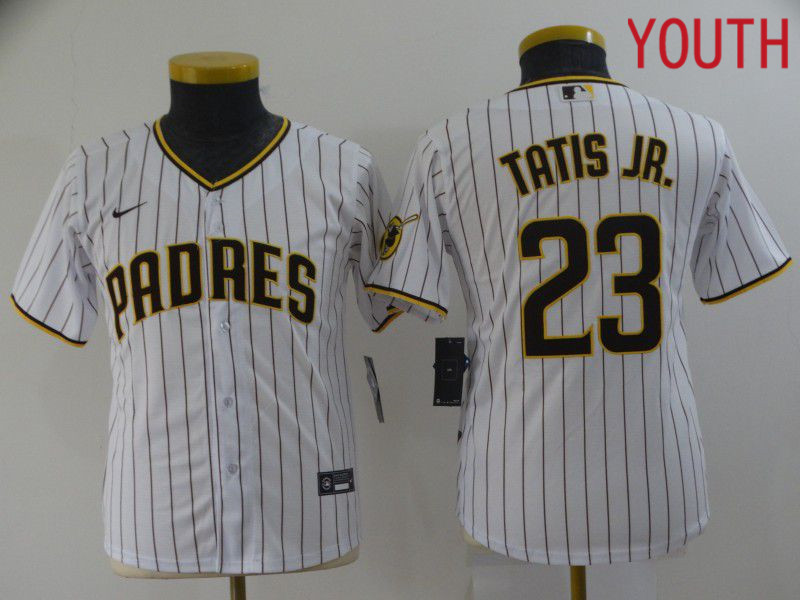 Youth San Diego Padres #23 Tatis jr White stripe Game 2021 Nike MLB Jersey